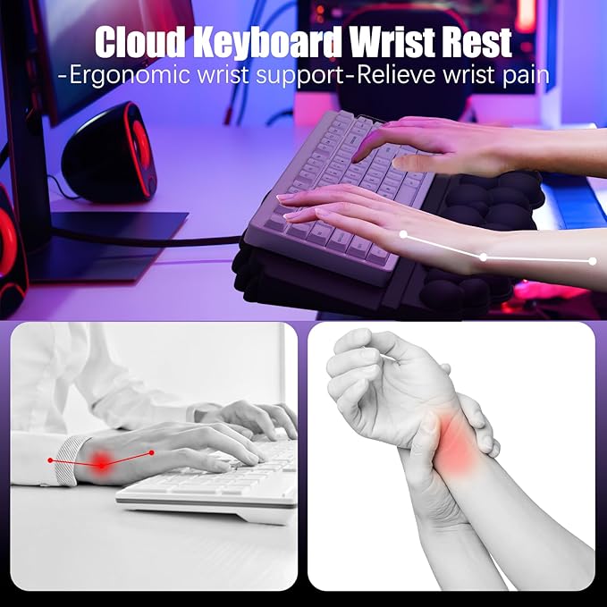 Ergonomic Wrist Rest for Keyboard and Mouse Soft Memory Foam Cloud Keyboard Stand Pad with Wrist Rest Set with Non-Slip Silicone Base Easy Typing Pain Relief Comfort for Office Work Gaming Black