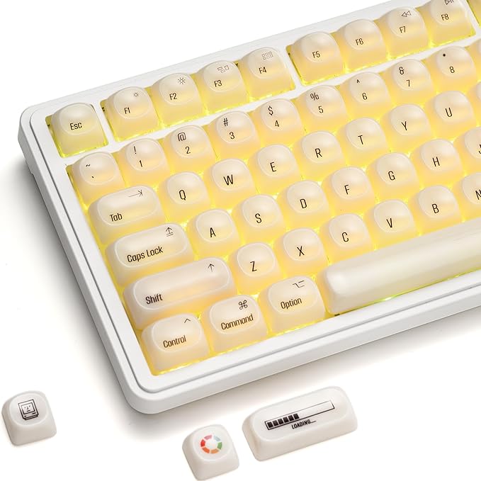 OHY XVX White Keycaps MOA Profile Keycap Set Minimalist Mac Style Custom Cute Ceramic-Textured Keycaps for MX Switches Mechanical Keyboard-White Chocolate