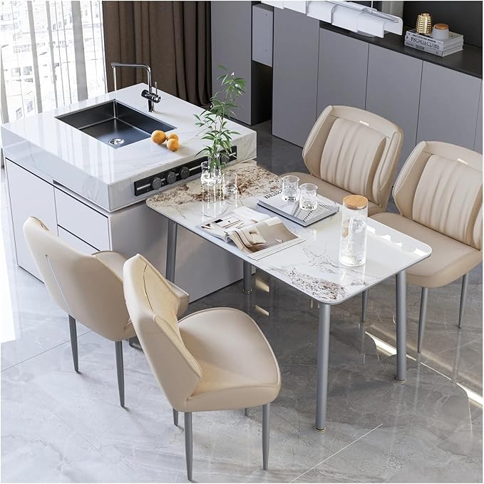 Adjustable Office Computer Chair with Armrest 1pcs No Armrests Leather Padded Seat Dining Chair for Living Room Kitchen Restaurant(Light Khaki)