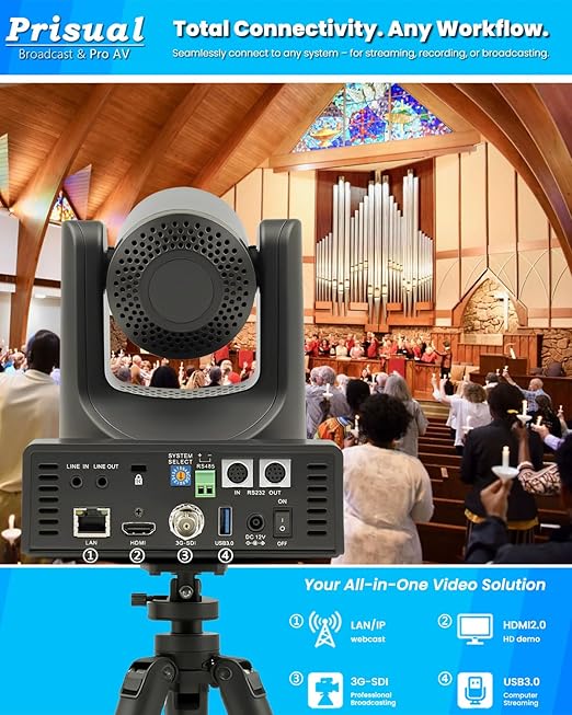 Prisual PTZ Camera System 20X Optical Zoom Advanced AI Auto Tracking PoE HDMI SDI Bundle PTZ for Church Worship ConferenceNDI PTZ Controller (PTZ Bundle TEM-20S PRO+TEM-JOY1)