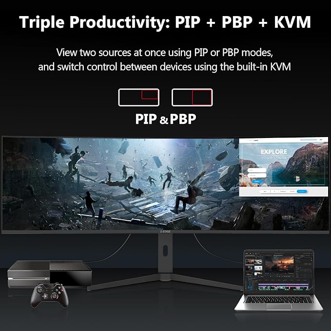 5K Monitor Z-Edge 49 inch IPS Curved Gaming Monitor DQHD 5120x1440 Computer Monitor144Hz 32:9 Ultrawide 1ms MPRT 400 cd/m² 10bit UG49W HDMI*2 DP*1 USB-C PIP/PBP Adjustable Stand