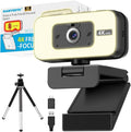 4K Webcam with Light for PC &amp Laptop &amp Mac Computer Camera with AI PDAF AutoFocus Four Physical Controls Buttons Adjustable Webcam Light Privacy Cover for Remote Work