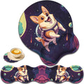 Keyboard Wrist Rest and Mouse Pad Wrist Support with Lace-Shaped Coaster Set Ergonomic Gel Memory Foam and Anti-Slip Base Easy Typing and Pain Relief - Space Corgis