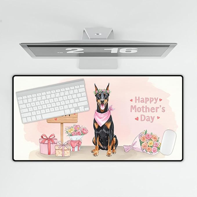 Happy Mother's Day Doberman Pinscher Love Dog Mom Heart Flower Desk Mat Full Keyboard Mouse Pad Doberman Dog Lover Gifts Large Mousepad 12004