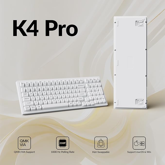 Keychron K4 Pro QMK/VIA Custom Wireless Mechanical Keyboard Programmable Hot-swappable 100 Keys RGB Backlight Wired Gaming Keyboard with K Pro Red Switches for Mac/Windows/Linux