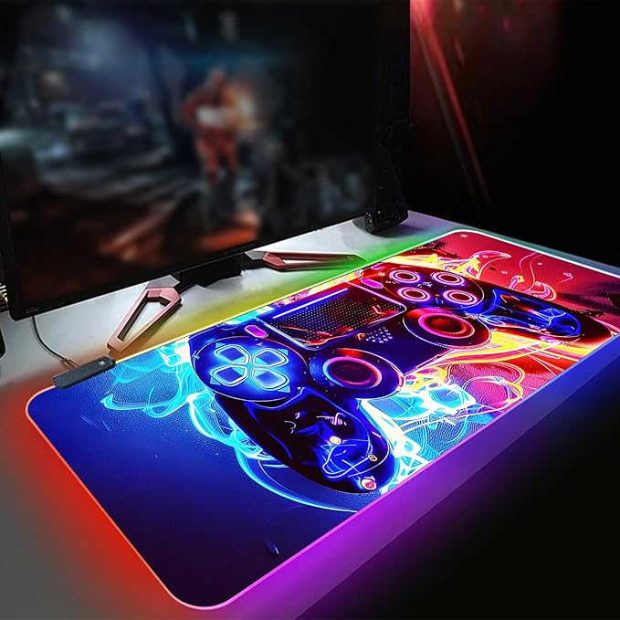 XL RGB Gaming Mouse Pad with 14 Light Modes - Light Up Gamer Mouse Pad31.5 x 11.8in Non-Slip Gamepad Style Led Large Gamer MousepadBlack Long Glowing Gaming Accessories for Desk Waterproof
