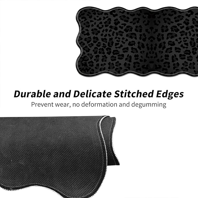 Black Leopard Print Desk Mat Mouse Pad 31.5 x11.8 XL Extended Mousepad Huge Mouse Pads with Stitched Edges Desk Pad for Work Game Office Home