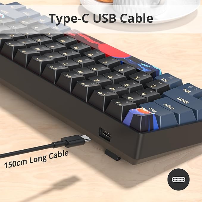 surmen 60% Gaming Keyboard 60 Percent Wired Mini Mechanical Keyboard with Linear Red Switches PBT Keycaps for PC Gamer Typist (Blue Samurai B/Rainbow Led)