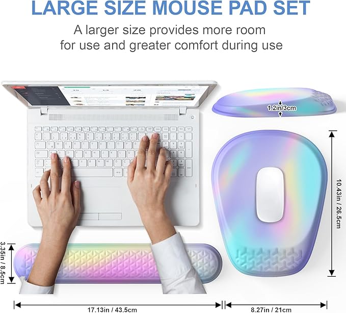 Mouse Pad with Wrist Rest Comfortable Memory Foam Wrist Rest for Computer Keyboard Ergonomic Mouse Pad Set for Easy Typing &amp Pain Relief - Gradient Blue Pink