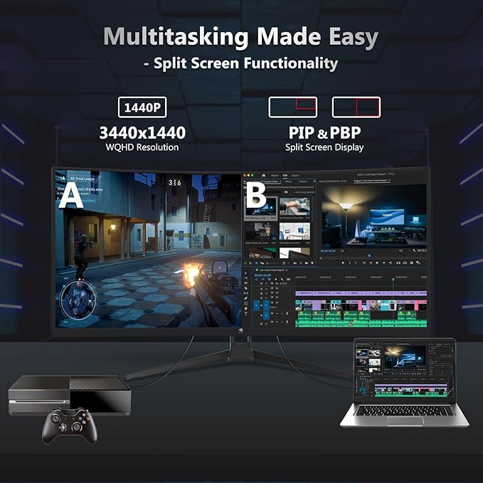 Z-Edge 34 Curved Gaming Monitor WQHD 1440P 165Hz 144Hz PC Monitor MPRT 1ms 21:9 Aspect Ratio 1500R 16.7M Colors 3000:1 Contrast UG34 Frameless Bezel 2X DP 1.4 Ports and 2X HDMI 2.0 Port