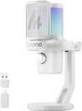 MAONO Wireless Gaming Microphone USB Condenser Mic with Software Noise Cancellation AI Voice Changer RGB Lights Mute Gain for Streaming Recording Podcast Computer PC Laptop DM40 White