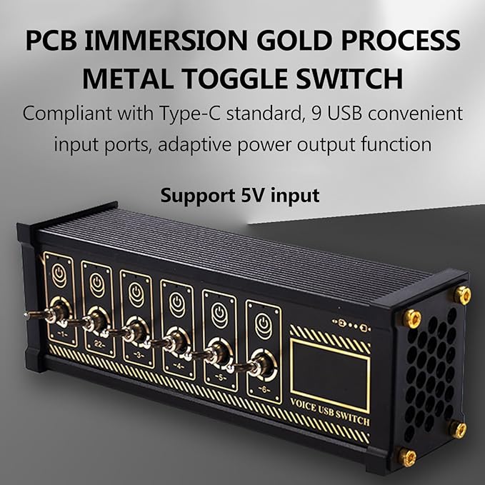 6 Ports USB C Splitter Retro USB Docking Station with 6 LED Status Indicators and 9 USB Convenient Input Ports Retro Gold Plating Table Setting for Boyfriend