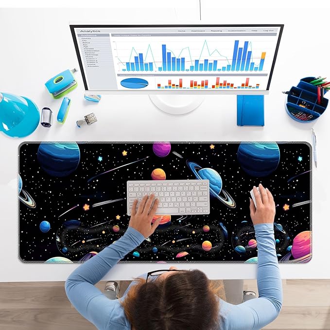 Keyboard Wrist Rest SetMemory Foam Wrist Support Mouse Pad31.5x11.8 Desk Mat for Comfortable Typing &amp Pain ReliefNon-Slip Base for Office &amp Home Use - Space Planet