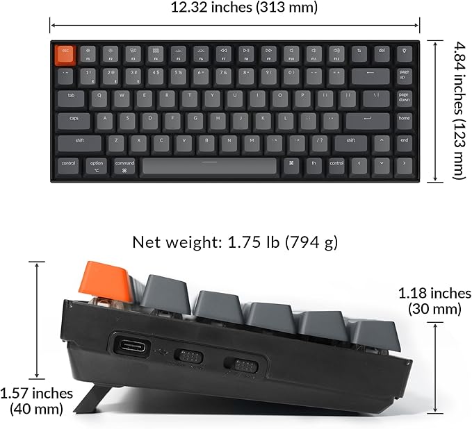 Keychron K2 75% Layout Bluetooth Mechanical Keyboard Super Red Switch/White LED Backlit/Anti Ghosting/N-Key Rollover/84 Key USB C Wired Computer Keyboard for Mac Windows-Version 2