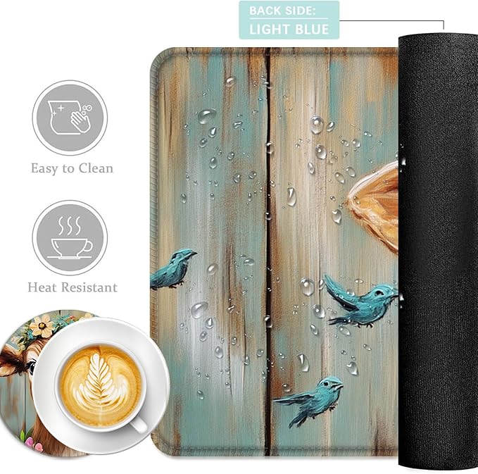 Keyboard Mouse Pad Set Extended Gaming Mouse Pad+Ergonomics Keyboard Wrist Rest Support Memory Foam Easy Typing Pain Relief 4Pcs XL Ultra Thick Desk MatFlower Crown Calf Blue Birds