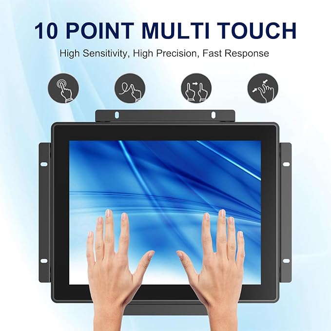9.7 Inch Industrial Touch Display 1024x768 Open Frame Touch Screen Monitor with HD-MI &amp VGA Inputs Metal Back Housing LED Backlight Display VESA Mount &amp Open-Frame Bracket Installation