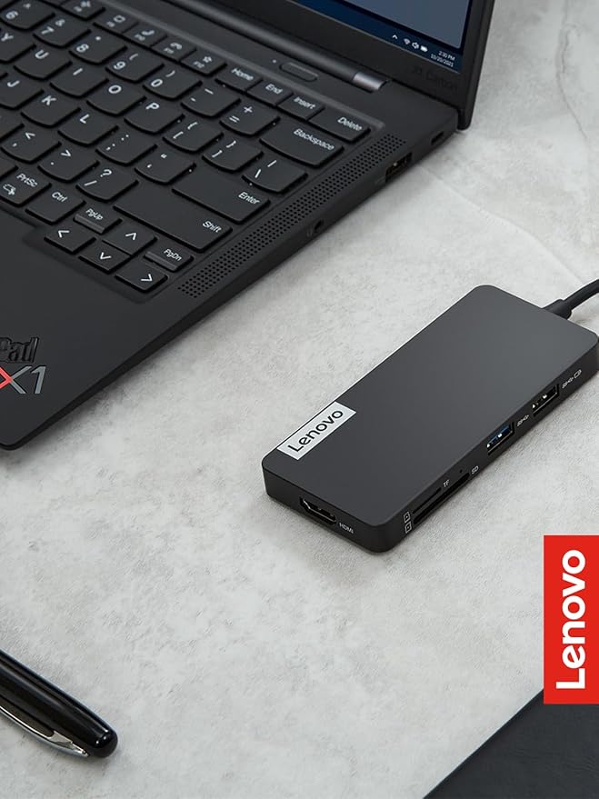 Lenovo – USB-C 7-in-1 Hub – Computer Networking Laptop Accessory – Laptop Docking Station - 4K via HDMI 3 USB-A devices 2 SD/TF Card Readers USB-C Power Pass Through