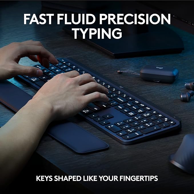 Logitech MX Keys S Combo - Performance Wireless Keyboard and Mouse with Palm Rest Customizable Illumination Fast Scrolling Bluetooth USB C for Windows Linux Chrome MacColor Graphite.