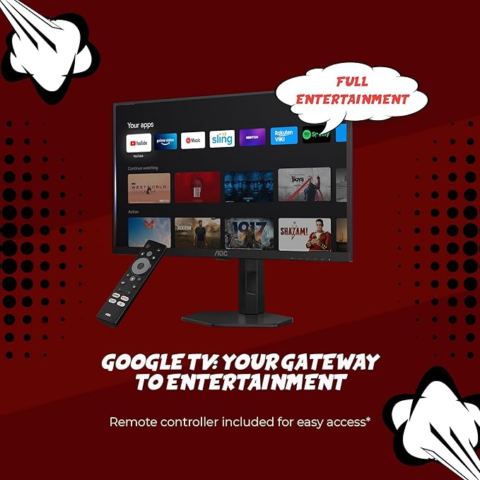 AOC Gaming Q27G4XY 27 Smart Gaming Monitor - QHD 2560x1440 180Hz VA Panel Google Smart OS USB-C 65W PD AMD FreeSync G-SYNC Compatible Built in Speakers