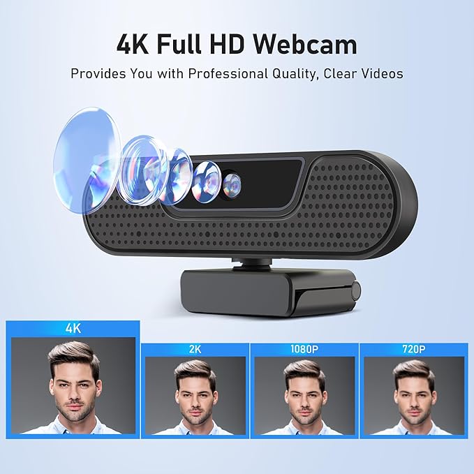saylas 4K Webcam with 4 Noise Cancellation Microphone W8GS Web Cam Privacy Cover 85° FOV Plug &amp Play Web Streaming Camera for Computer USB Webcam for Pc Laptop Desktop Mac