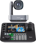 Tenveo 4K PTZ Camera and Controller Bundle/Kits - 20X AI HDMI/USB3.0/LAN(PoE) 4K NDI PTZ Camera with 7-Inch LCD Quad-Screen 4D Joystick NDI PTZ Controller Kit for Church Live Streaming Conferenc