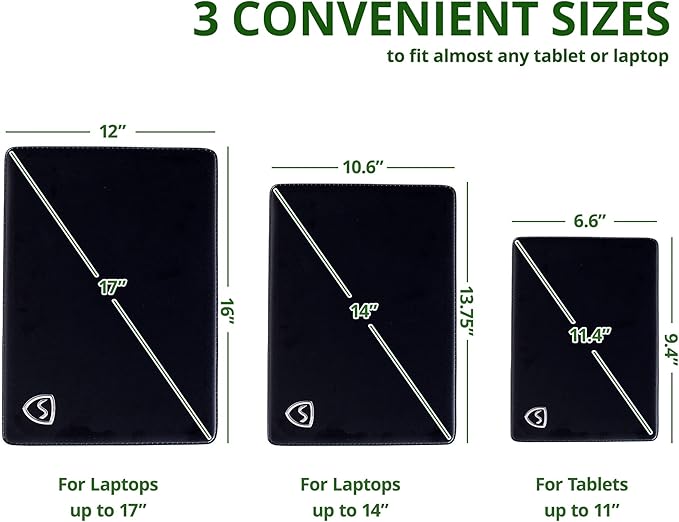 Shield Your Body - Laptop Lap Pad with SaferBody™ Anti Radiation Shield &amp Heat Shield Pad EMF Blocker Laptop Pad for Up to 14in.Wide Device (13.8 x 10.7 inches) Jet Black PU Leather Color