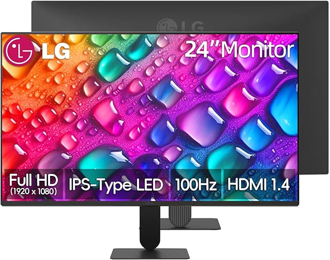 LG 24 inch FHD IPS Monitor 120Hz Refresh Rate 1ms MBR 99% sRGB HDR10 Flicker Safe VRR Slim Bezel Black Stabilizer HDMI &amp VGA Tilt Adjustable 178 Degrees Viewing Angle Black