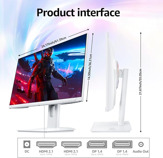 Gawfolk 27 Inch 4K Gaming Monitor 160Hz White PC Computer Monitors UHD 3840 x 2160p IPS Screen for Home &amp Office Freesync DP 1.4 HDMI 2.1 Eye Care Wall Mount Compatible
