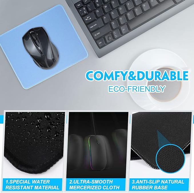 Kanayu 12 Pcs Mouse Pad Bulk 10.2 x 8.3 x 0.12 Inch with Non Slip Rubber Base Stitched Waterproof Mouse Pad Washable and Dirt Resistant Square Multicolored
