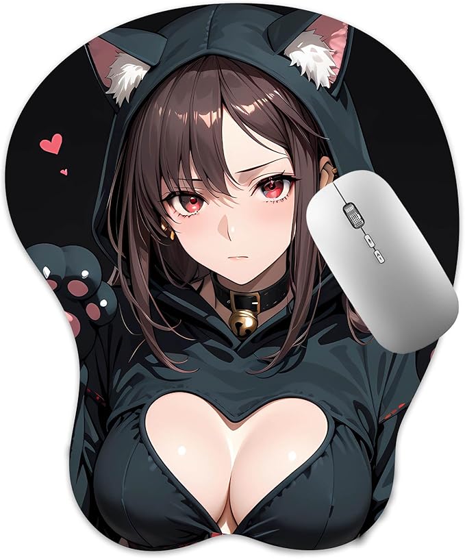 3D Mouse Pad Oppai Mousepad with Soft Gel Wrist Rest Anime Manga Gaming Boob pad Anti-Slip Mouse Mat （ Yu Mei-Ren ）