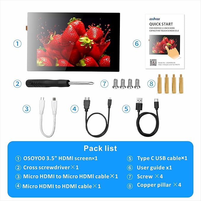OSOYOO 3.5 inch HDMI Capacitive Touch Screen for Jetson Nano/Raspberry Pi 5 4 3B / PC Pulg and Play Compatible with Windows 11 10 8 7 Raspberry Pi OS Ubutun Kali