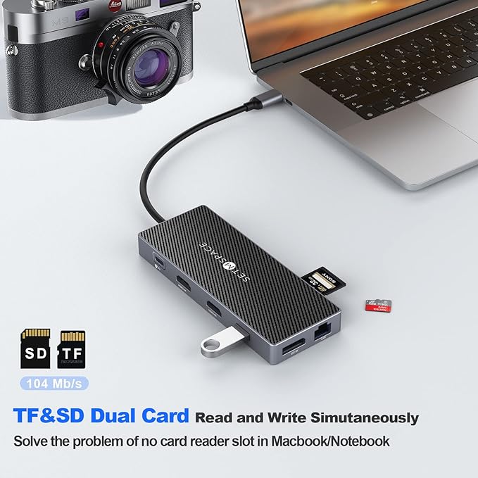 SETMSPCE Docking Station(Three Monitors) DP 4K@60Hz 2*HDM 4k@60HzPD100W 2*USB-A 10Gbps PD100W RJ45 1000Mbps 2*USB-A 2.0 SD/TF Audio Docking Station for USB-C Devices' Data Transmission