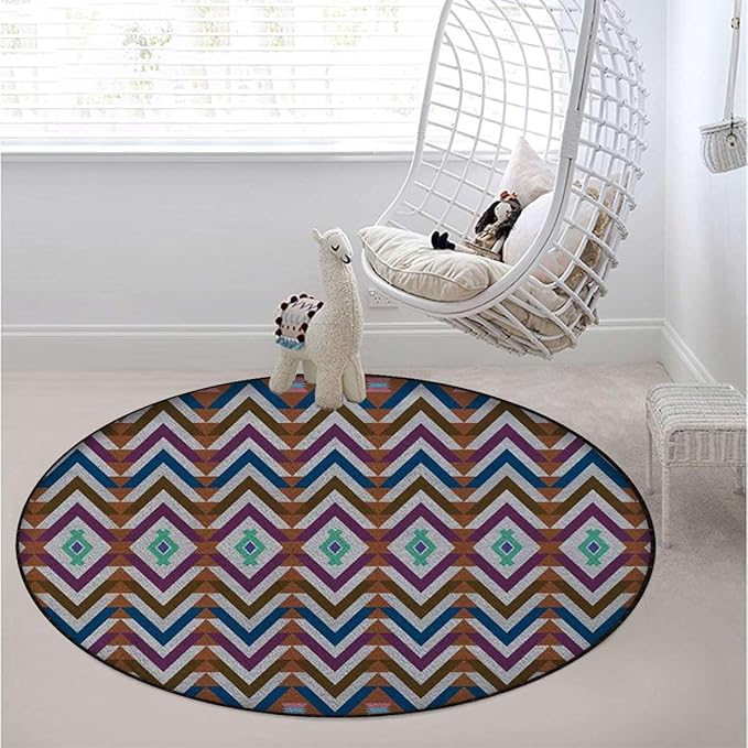 Pink Turquoise Light Yellow Office Chair Mat Hardwood Floor Computer Desk Mat Anti-Slip Gaming Chair Mat Round Floor Mat Durable Floor Protector Arrows Modern Trendy Diameter 35.4 in