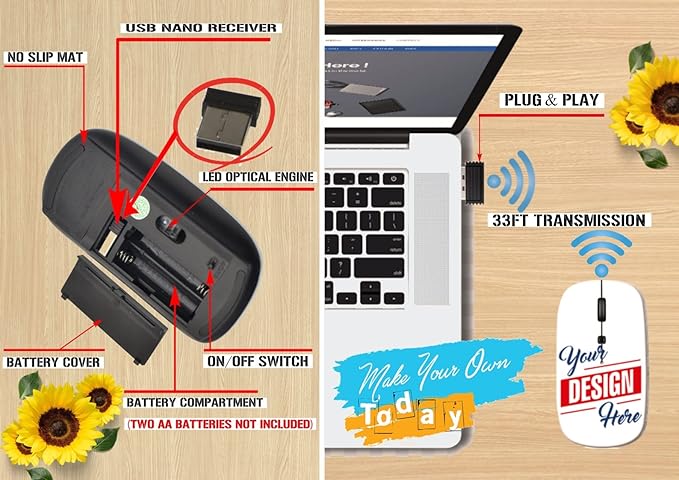 maizi Custom Wireless Mouse Personalized Mice for Laptop Design Your Own Computer 2.4G USB Receiver Design with Photo Image or Logo on