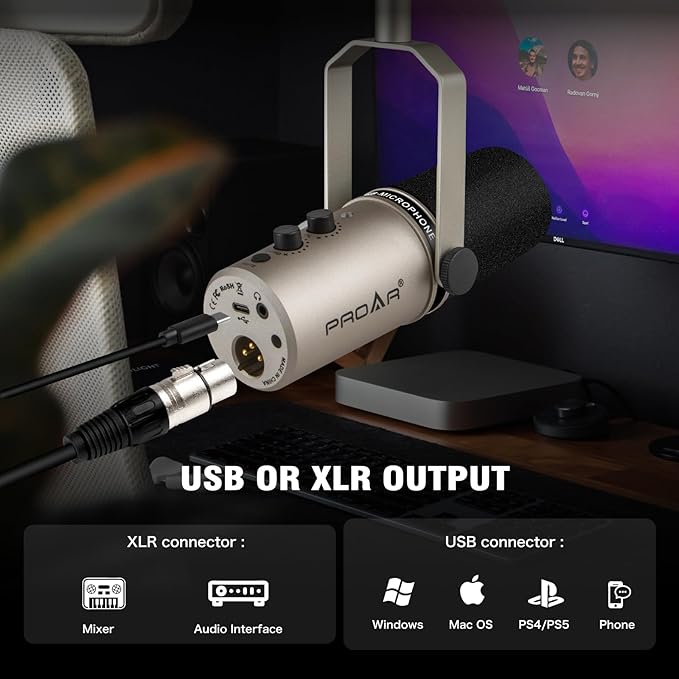 USB/XLR Podcasting Dynamic MicrophoneProfessional USB Gaming Microphone for PC Computer with Noise CancellingMetal XLR Streaming Mic Kit for VocalInstruments RecordingVoice OverYouTube