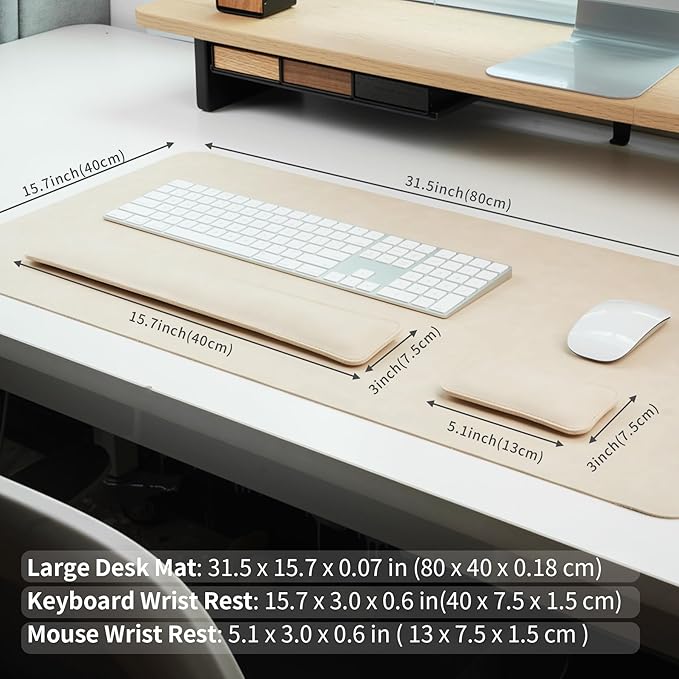 RENMTURE Large Mouse Pad and Keyboard Wrist Rest Desk Pad for Keyboard and Mouse Large Gaming Mouse Pad with Wrist Support Desk Mat for Work and Gaming (Apricot)