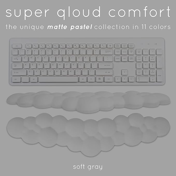 Qloud Cloud Wrist Rest Keyboard Wrist Rest for Computer Keyboard Pad Cloud Keyboard Wrist Rest Wrist Pad for Keyboard Memory Foam Non Slip Base Comes with Mouse Pad - Soft Gray