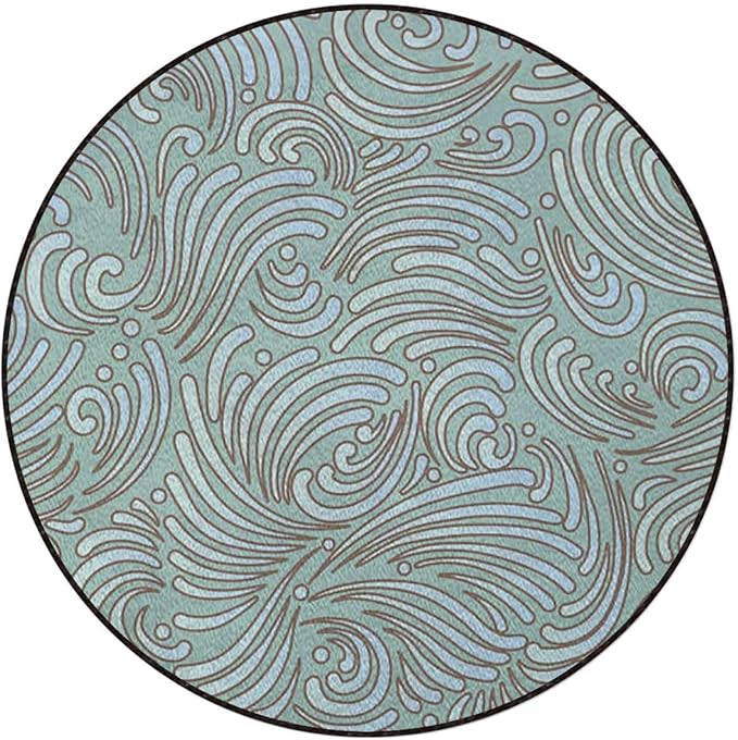 Seafoam White Round Carpet Playmat - Play Learn and Have Fun SafelyCrawling Mat Educational Soft Rug Shower/Birthday Gift Abstract Victorian Style Floral Leaves Diameter 59 in