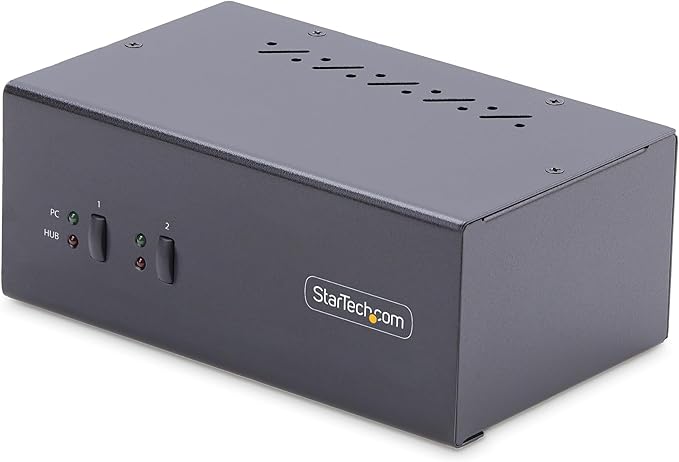 StarTech.com 2-Port Dual-Monitor DisplayPort KVM Switch 4K 60Hz 2X USB 5Gbps Hub Ports 2X USB 2.0 HID Ports Hotkey and Push-Button Switching TAA Compliant (P2DD46A2-KVM-SWITCH)