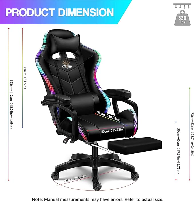 XOOFMASS Gaming Chair for Adults with LED Lights and Speakers Ergonomic Pro Video Game Chair with 7-Point Massage and Footrest Office Chair for Gaming/Office/WorkingWhite
