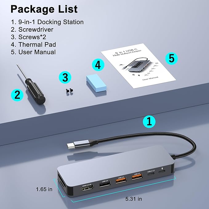 USB C Docking Station with M.2 NVMe SSD Enclosure 10Gbps 9 in 1 USB-C Hub Type C SSD Slot with 4K@60Hz HDMI USB 3.2 Gen2 PD100W SD/TF Card Reader Laptop Docking Station for Dell/HP/Lenovo/Mac