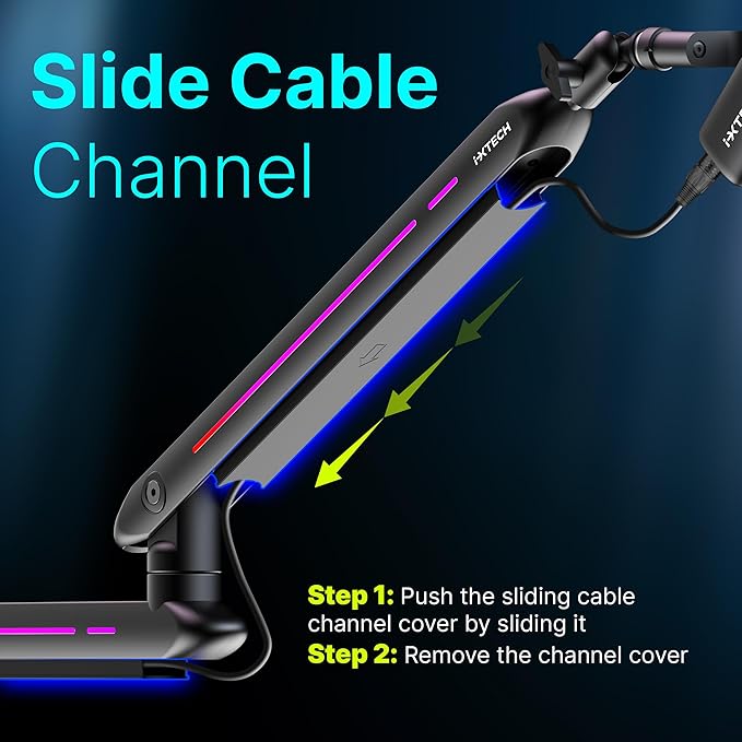 IXTECH RGB Low Profile Boom Arm for Mic Adjustable Microphone Arm Stand with Desk Mount Clamp Rotatable Microphone Boom Arm Mic Stand with Cable Management for Podcast Streaming Gaming Studio.