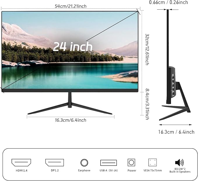 24 Inch Gaming Monitor IPS FHD 1080P 180Hz 1ms Built-in 2×2W Speakers AMD FreeSync &amp G-Sync Compatible FPS Crosshair Flicker-Free Blue Light Filter