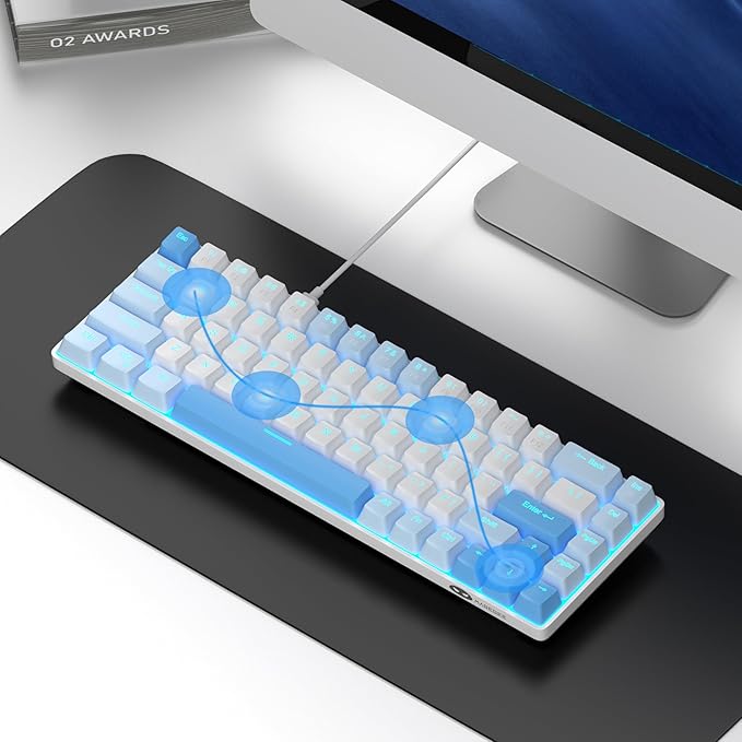 MageGee Portable 60% Mechanical Gaming Keyboard MK-Box LED Backlit Compact 68 Keys Mini Wired Office Keyboard with Red Switch for Windows Laptop PC Mac - Sky Blue