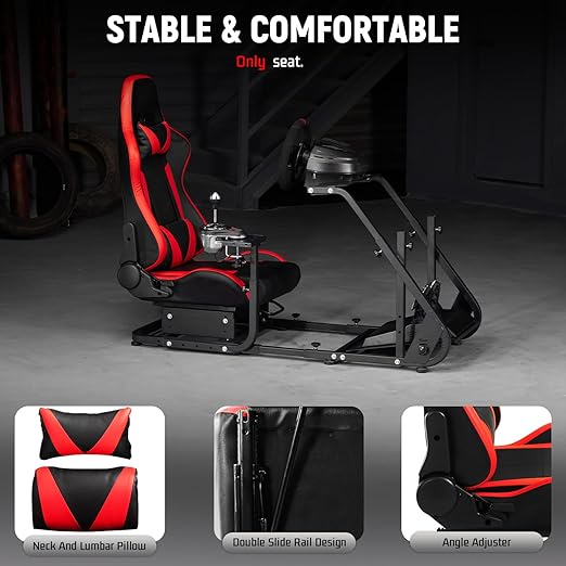 Dardoo Racing Bucket Seat with Adjustable Double Slide Adapt Gaming Simulator Cockpit Racing Wheel Stand Chair Video Game Chairs Red