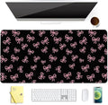Cute Pink Bow Black Extended Gaming Keyboard Mouse Pad Non-Slip Leather Home Office Desk Mat Protector Laptop Desk Pad Writing Pad