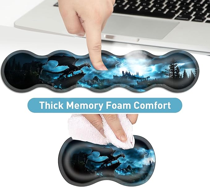 Keyboard Mouse Pad Set Extended Gaming Mouse Pad+Ergonomics Keyboard Wrist Rest Support Memory Foam Easy Typing Pain Relief 4Pcs XL Ultra Thick Desk MatDragon and Castle Stormy Sky