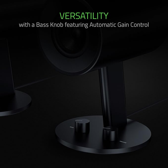 Razer Nommo: Custom Woven Fiberglass 3 Drivers - Rear-Facing Bass Ports - Bass Knob w/ Automatic Gain Control - Full Range 2.0 PC Gaming Speakers