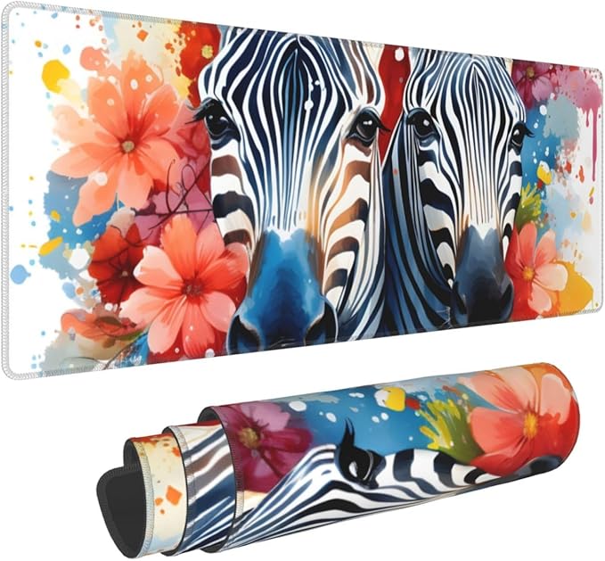 Watercolor Zebra Animal Large Mouse Pad XL Extended Gaming Pad Waterproof Desk Mat for Desktop Keyboard Non Slip Mousepad for Office Game Home 32.15x11.8