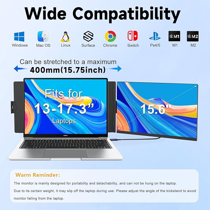 KEFEYA Laptop Screen Extender 15.6 FHD 1080P IPS Laptop Monitor Extender Detachable Portable Monitor for Laptops 13-17.3 with Breath Light Plug n Play for Windows/Mac/Android/Switch/PS5